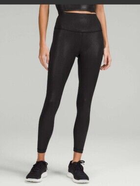 Lululemon Wunder Train High-Rise Tight 25" Black Foil Leggings 6 W5EB3S